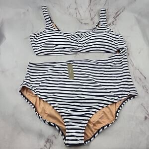 J Crew One Piece 24 3X Blue Striped Square Neck Cut Out Bikini Swim Suit